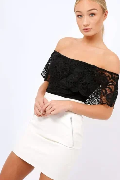 Rebellious Fashion Black Lace Bardot Bodysuit - Rae