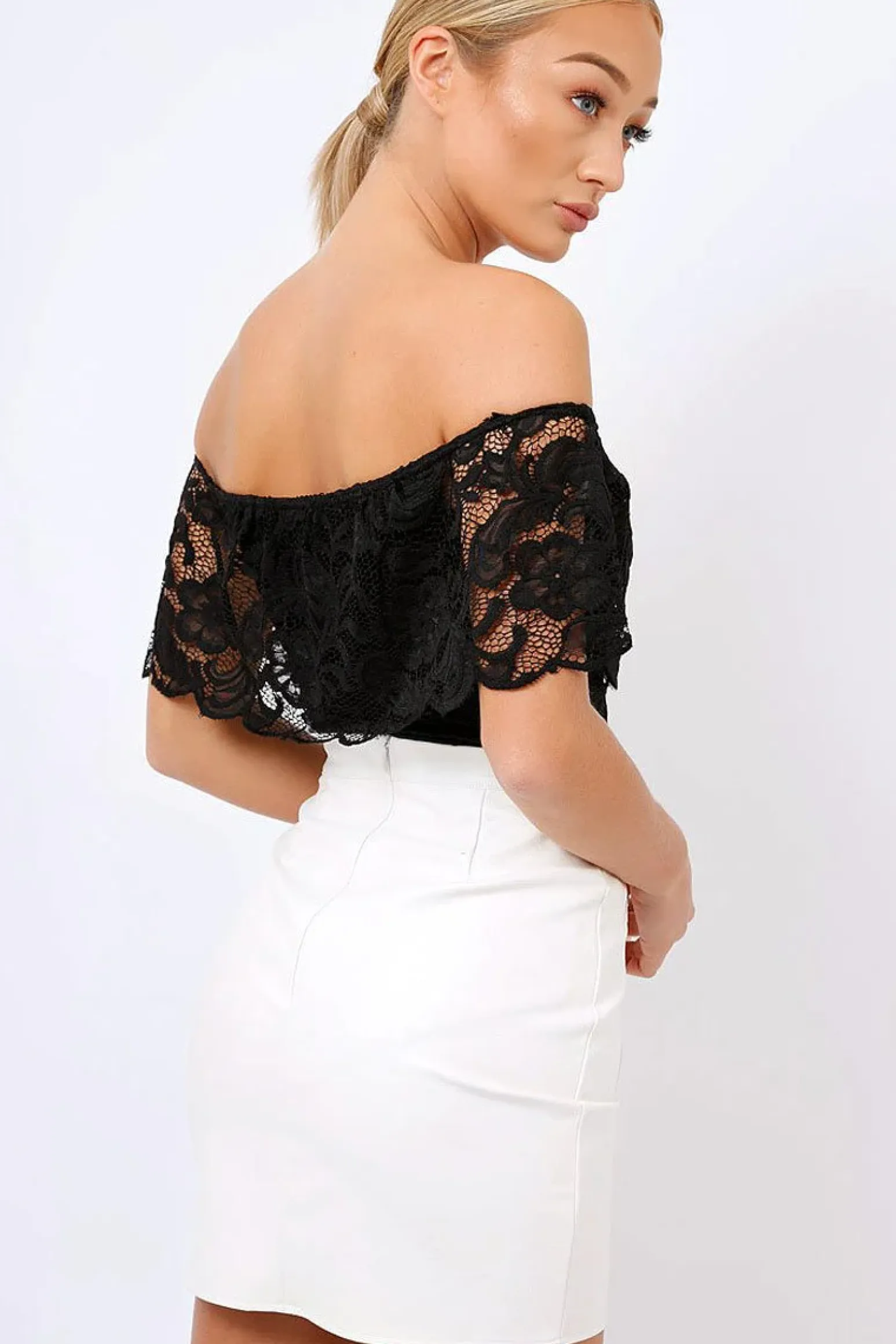 Rebellious Fashion Black Lace Bardot Bodysuit - Rae