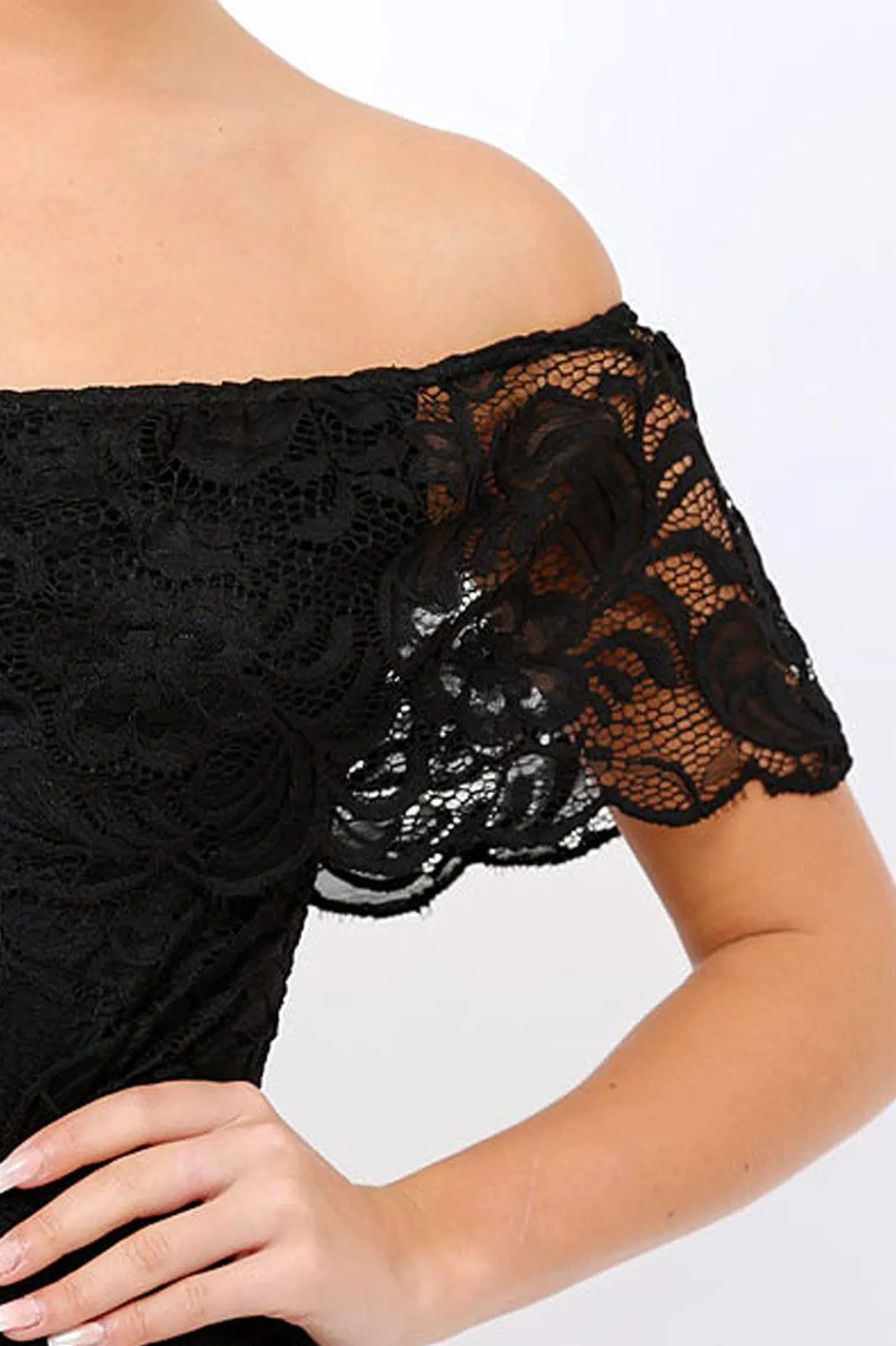 Rebellious Fashion Black Lace Bardot Bodysuit - Rae