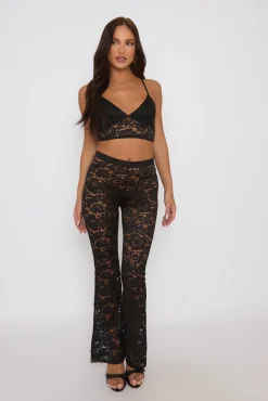 Rebellious Fashion Black Lace Bralet and Flare Co-ord set - Mindi