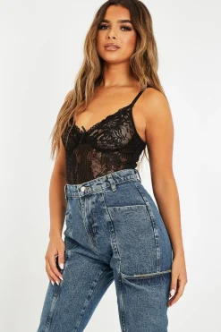 Rebellious Fashion Black Lace Corset Cup Bodysuit - Layne