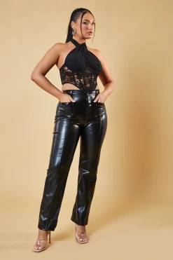 Rebellious Fashion Black Lace Corset Detail Cropped Top - Faith