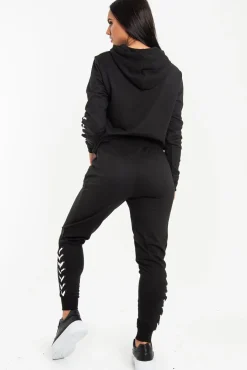 Rebellious Fashion Black Lace Detail Hooded Drawstring and Jogger Set - Jamiya