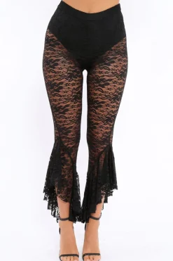 Rebellious Fashion Black Lace Dip Hem Trousers - Fion