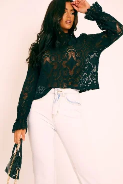 Rebellious Fashion Black Lace High Neck Blouse - Bay