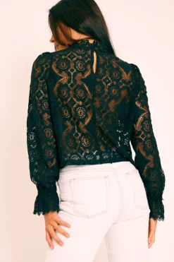 Rebellious Fashion Black Lace High Neck Blouse - Bay