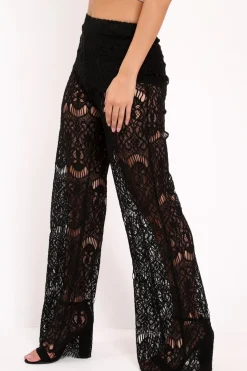 Rebellious Fashion Black Lace High Waist Wide Leg Trousers - Adaline