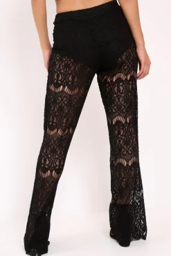 Rebellious Fashion Black Lace High Waist Wide Leg Trousers - Adaline