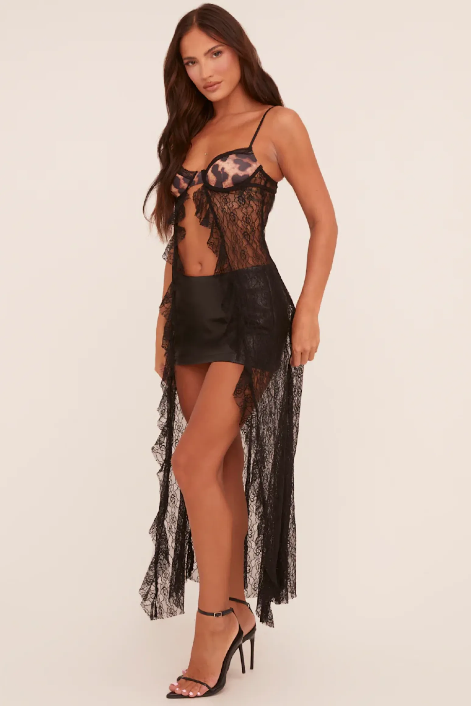 Rebellious Fashion Black Lace Leopard Print Longline Top - Lian