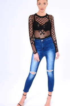 Rebellious Fashion Black Lace Long Sleeve Bodysuit - Kirsty