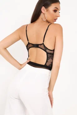 Rebellious Fashion Black Lace Mesh Bodysuit - Nakiya