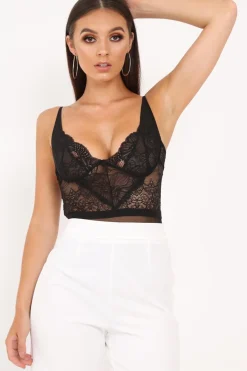 Rebellious Fashion Black Lace Mesh Bodysuit - Nakiya