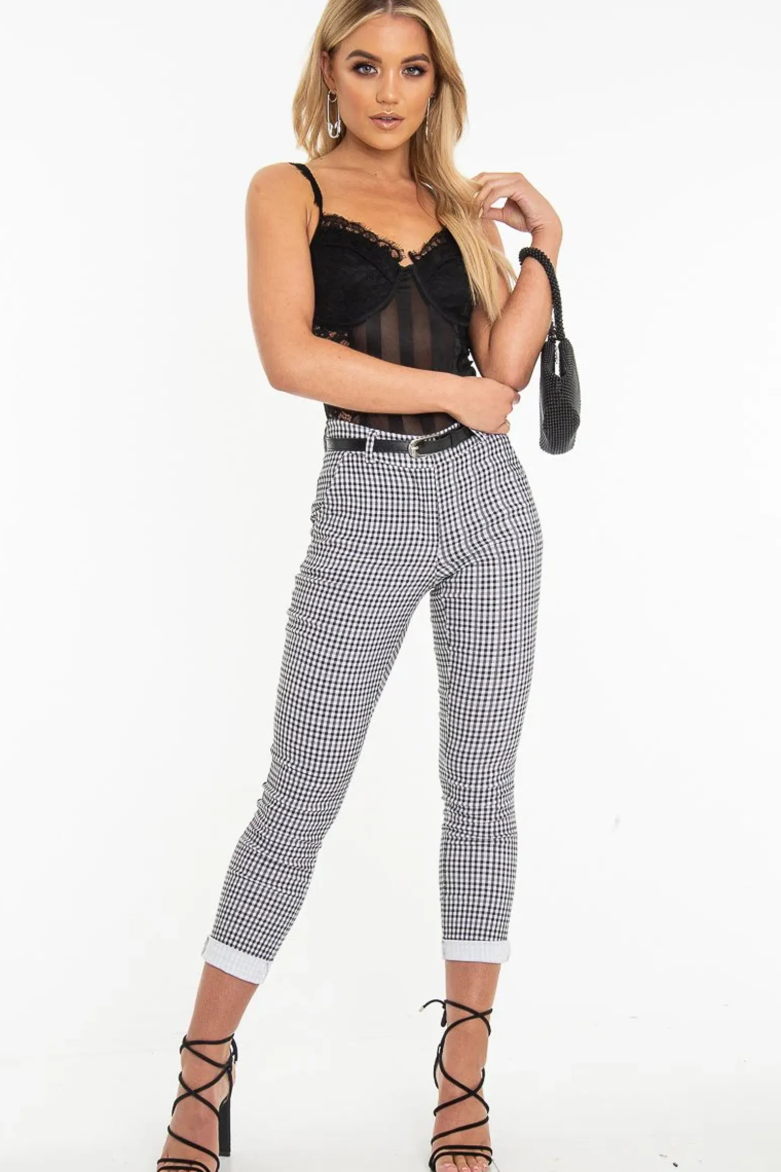 Rebellious Fashion Black Lace Mesh Stripe Cup Detail Bodysuit - India