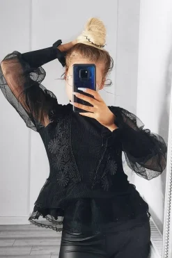 Rebellious Fashion Black Lace Panel Net Sleeve Jumper - Dalila