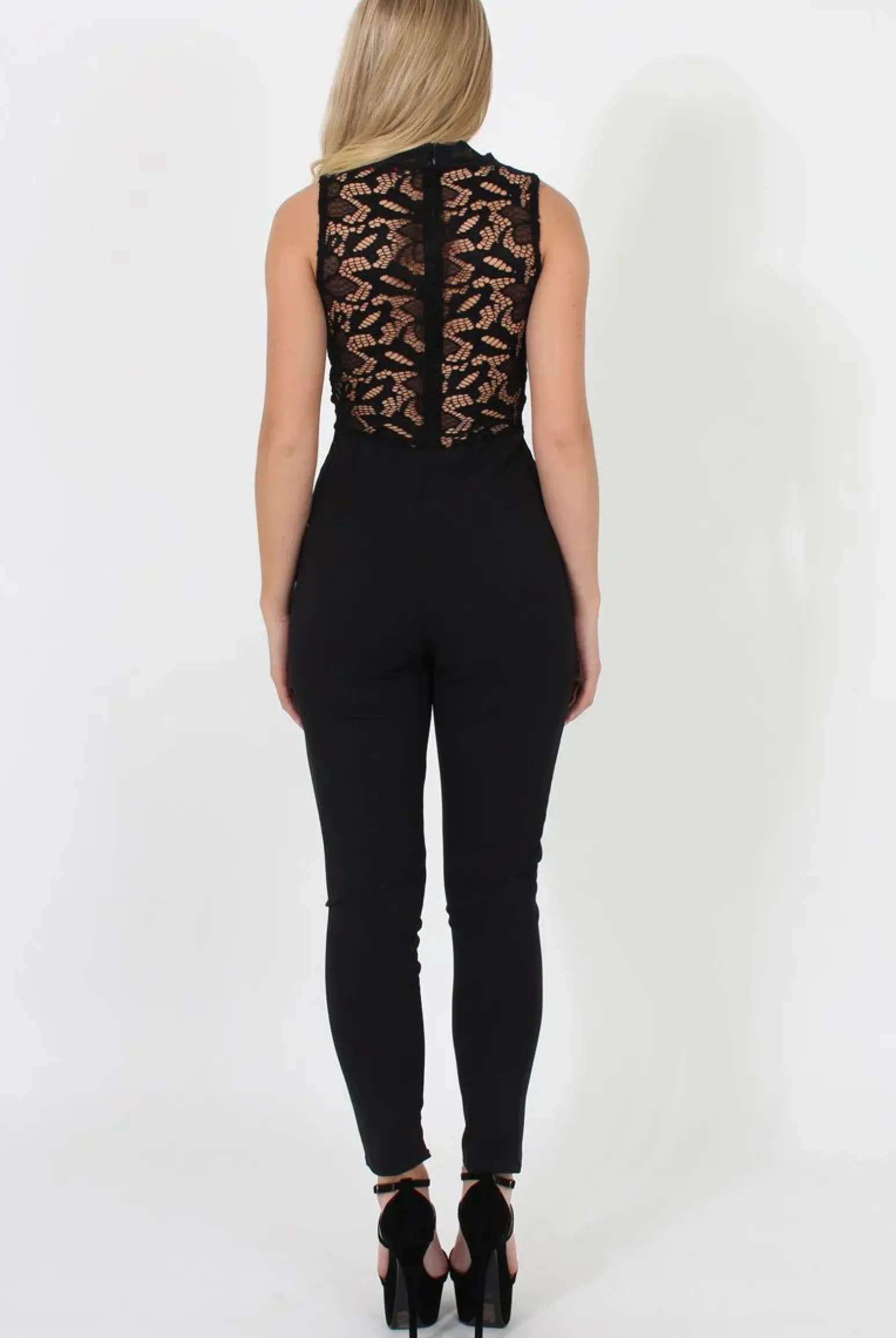 Rebellious Fashion Black Lace Plunge Jumpsuit - Stella