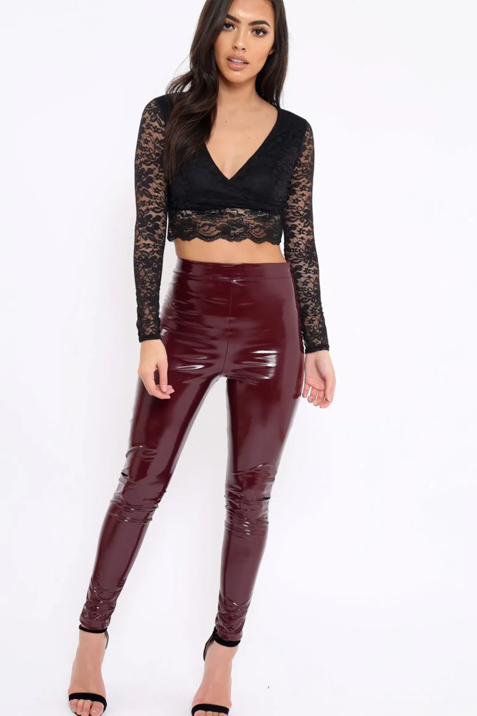 Rebellious Fashion Black Lace Plunge Scalloped Hem Crop Top - Elouise