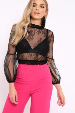 Rebellious Fashion Black Lace Sheer Blouse - Dollie