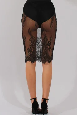 Rebellious Fashion Black Lace Sheer Bodycon Skirt - Chloe