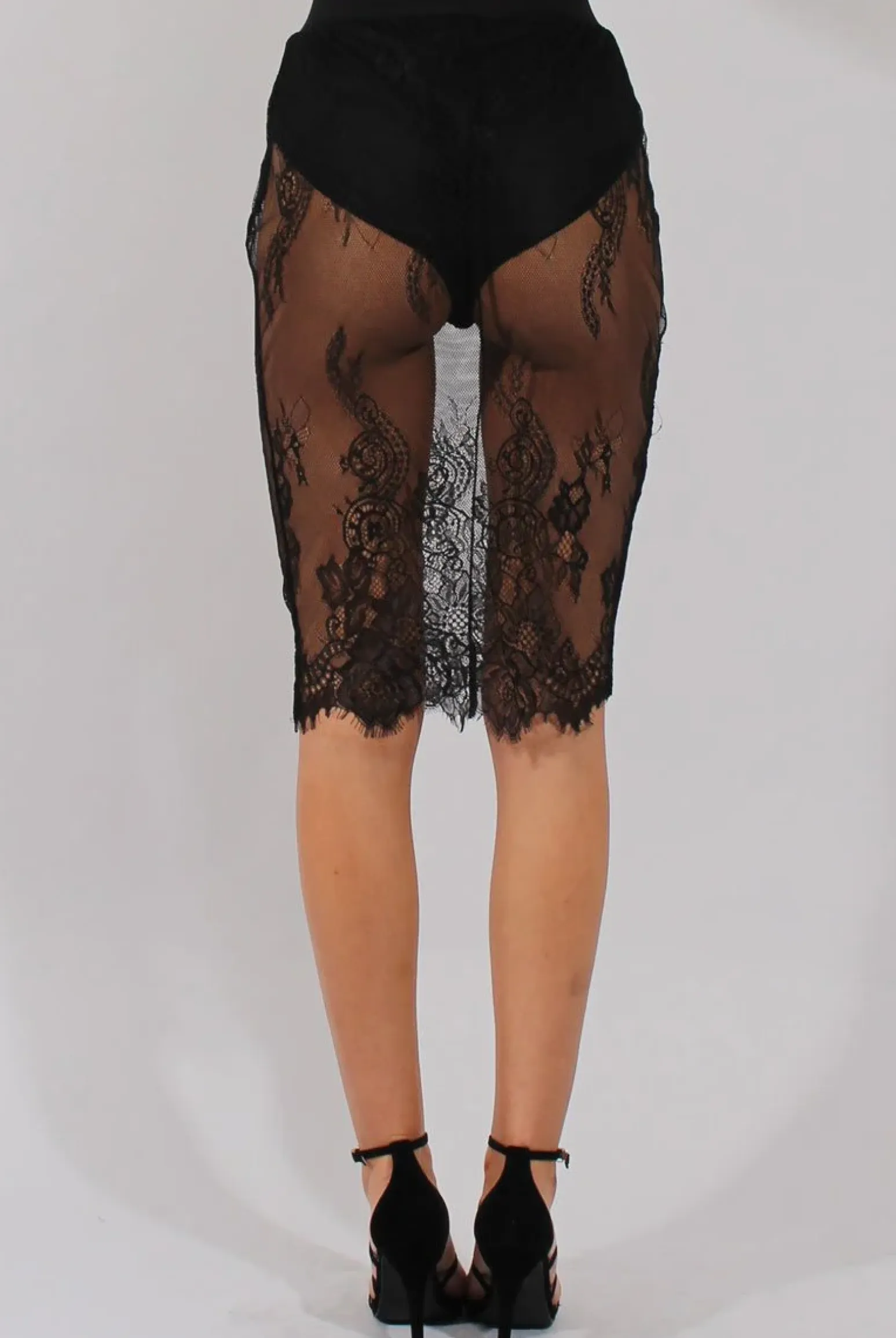 Rebellious Fashion Black Lace Sheer Bodycon Skirt - Chloe