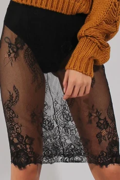 Rebellious Fashion Black Lace Sheer Bodycon Skirt - Chloe