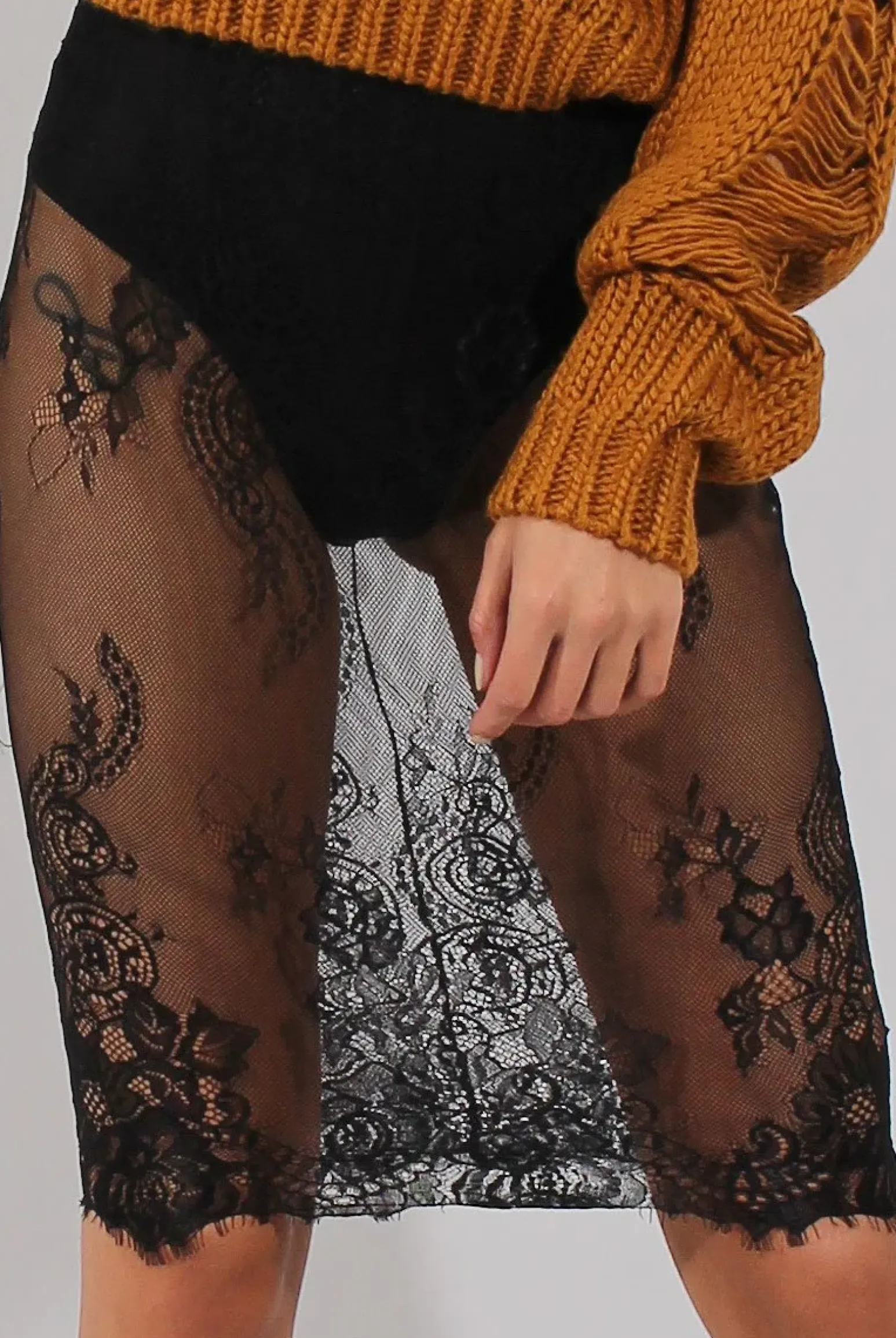 Rebellious Fashion Black Lace Sheer Bodycon Skirt - Chloe