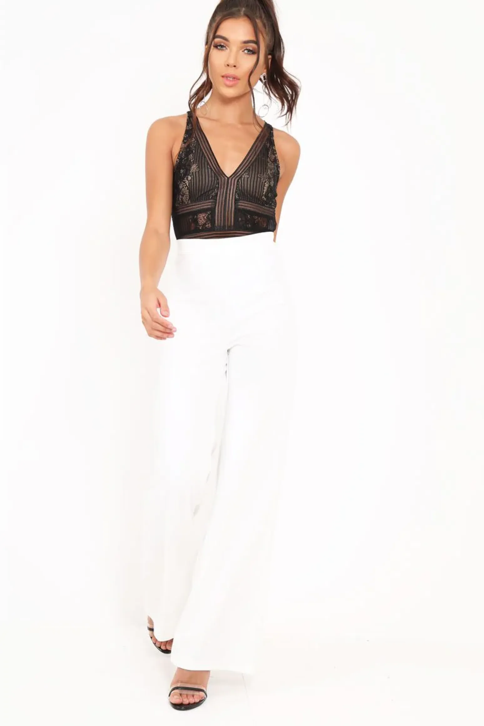 Rebellious Fashion Black Lace Sleeveless Open Back Bodysuit - Molina