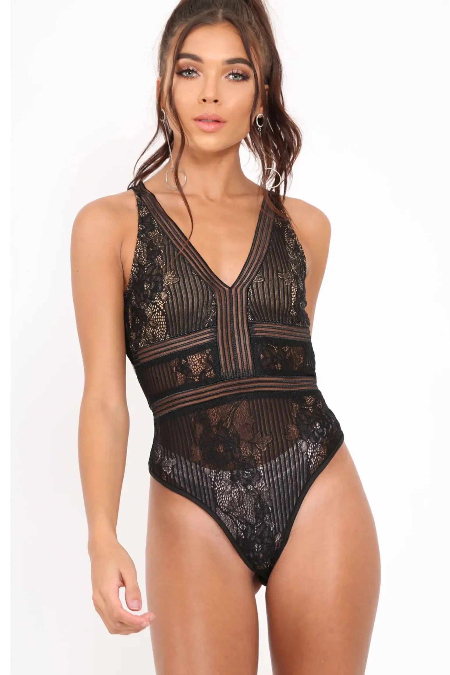 Rebellious Fashion Black Lace Sleeveless Open Back Bodysuit - Molina