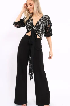 Rebellious Fashion Black Lace Tie Crop Top - Aurora