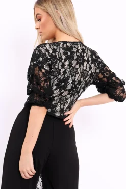 Rebellious Fashion Black Lace Tie Crop Top - Aurora