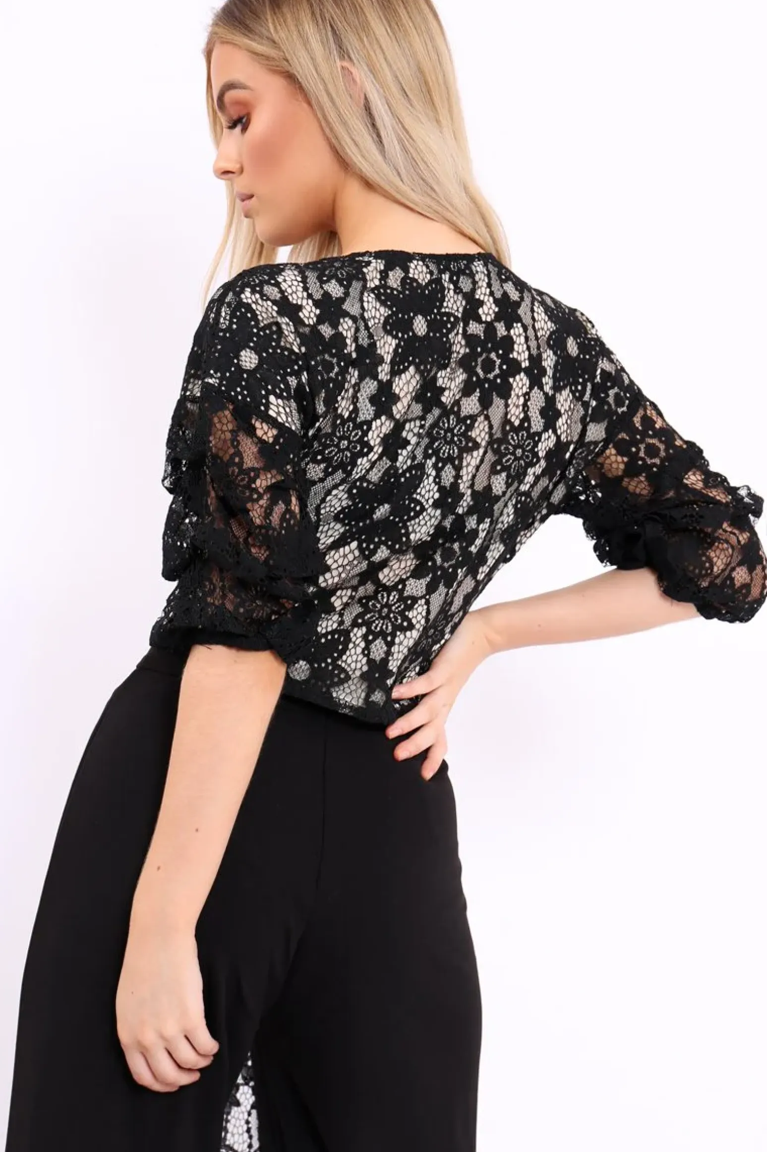 Rebellious Fashion Black Lace Tie Crop Top - Aurora