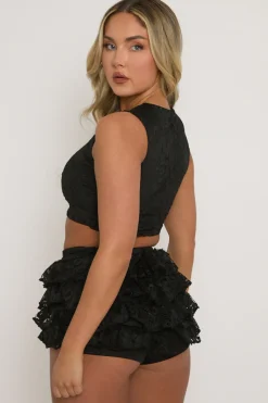 Rebellious Fashion Black Lace Top and Ruffle Skort Co-ord Set - Doreen