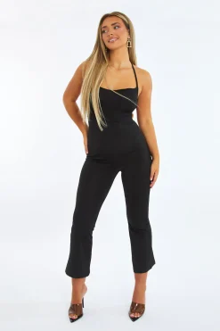 Rebellious Fashion Black Lace Up Back Wide Leg Jumpsuit - Lyric