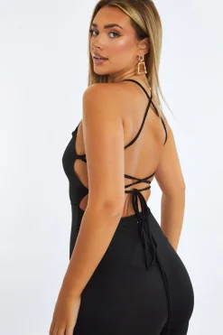 Rebellious Fashion Black Lace Up Back Wide Leg Jumpsuit - Lyric