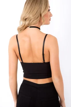 Rebellious Fashion Black Lace Up Crop Top - Cindi