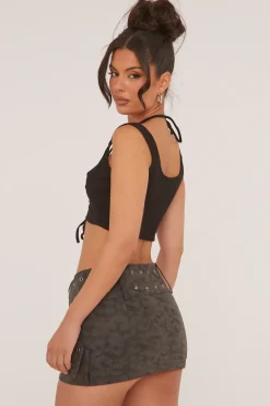 Rebellious Fashion Black Lace Up Detail Cropped Top - Indie