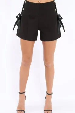 Rebellious Fashion Black Lace Up Eyelet High Waist Shorts - Lola