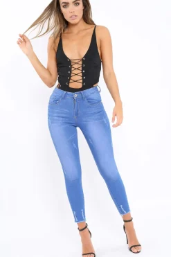 Rebellious Fashion Black Lace Up Front And Side Bodysuit - Lux