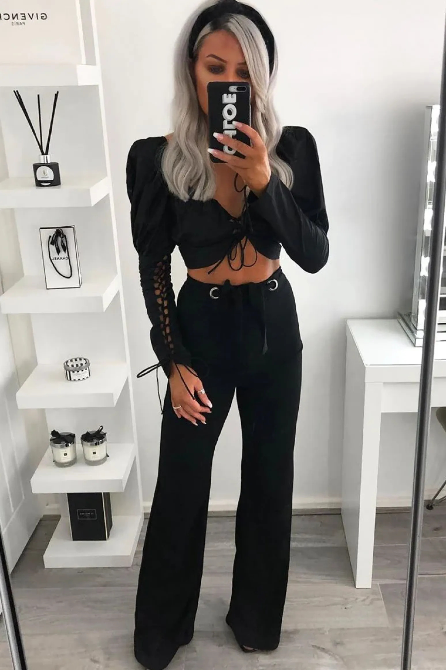 Rebellious Fashion Black Lace Up Front and Sleeves Milkmaid Crop Top - Zyria