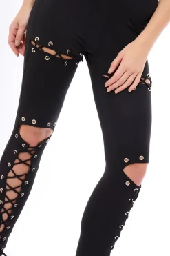 Rebellious Fashion Black Lace Up Front Leggings - Hattie