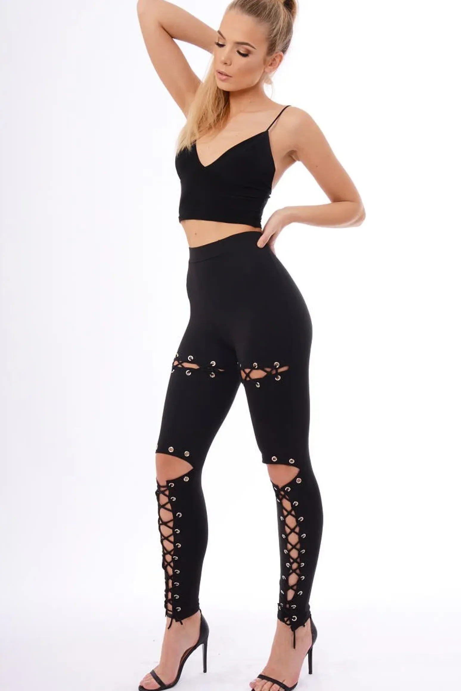 Rebellious Fashion Black Lace Up Front Leggings - Hattie