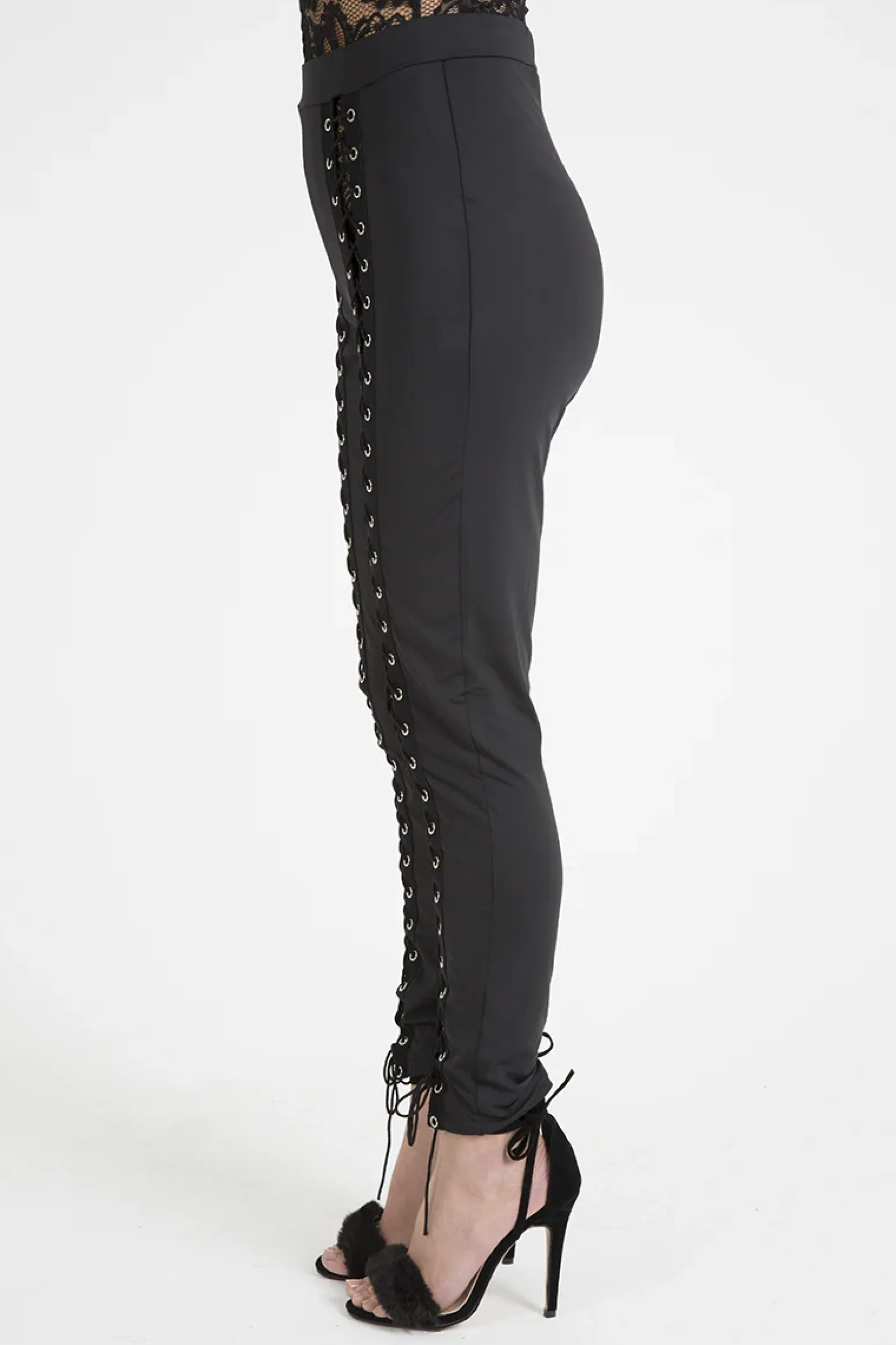 Rebellious Fashion Black Lace Up Front Leggings - Hazel