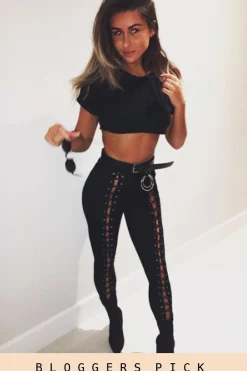 Rebellious Fashion Black Lace Up Front Leggings - Tammie