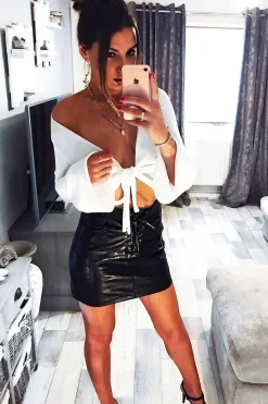 Rebellious Fashion Black Lace up Front PU Skirt - Ellyn