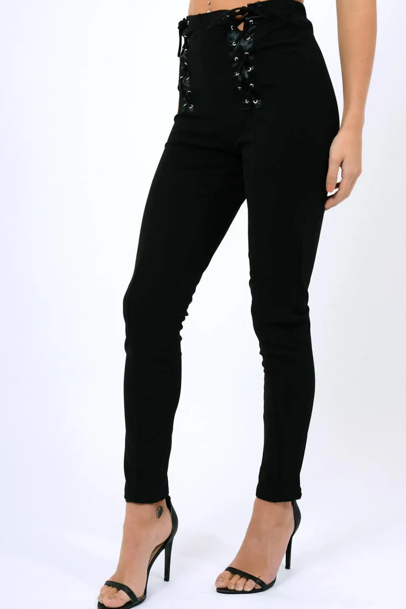 Rebellious Fashion Black Lace Up Front Trousers - Zia