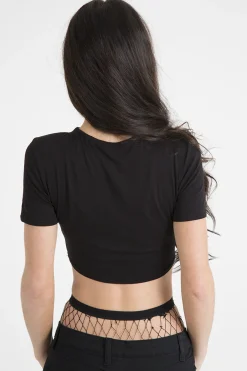 Rebellious Fashion Black Lace Up Graphic Print Crop Top - Martha