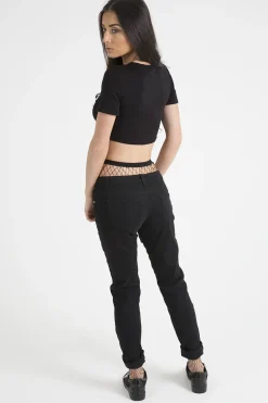 Rebellious Fashion Black Lace Up Graphic Print Crop Top - Martha