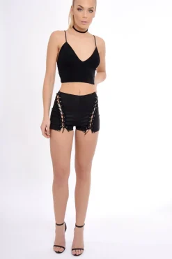 Rebellious Fashion Black Lace Up High Waisted Shorts - Tasha