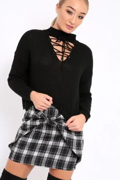 Rebellious Fashion Black Lace up Jumper - Deena