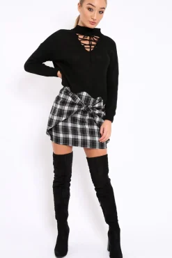 Rebellious Fashion Black Lace up Jumper - Deena