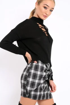 Rebellious Fashion Black Lace up Jumper - Deena